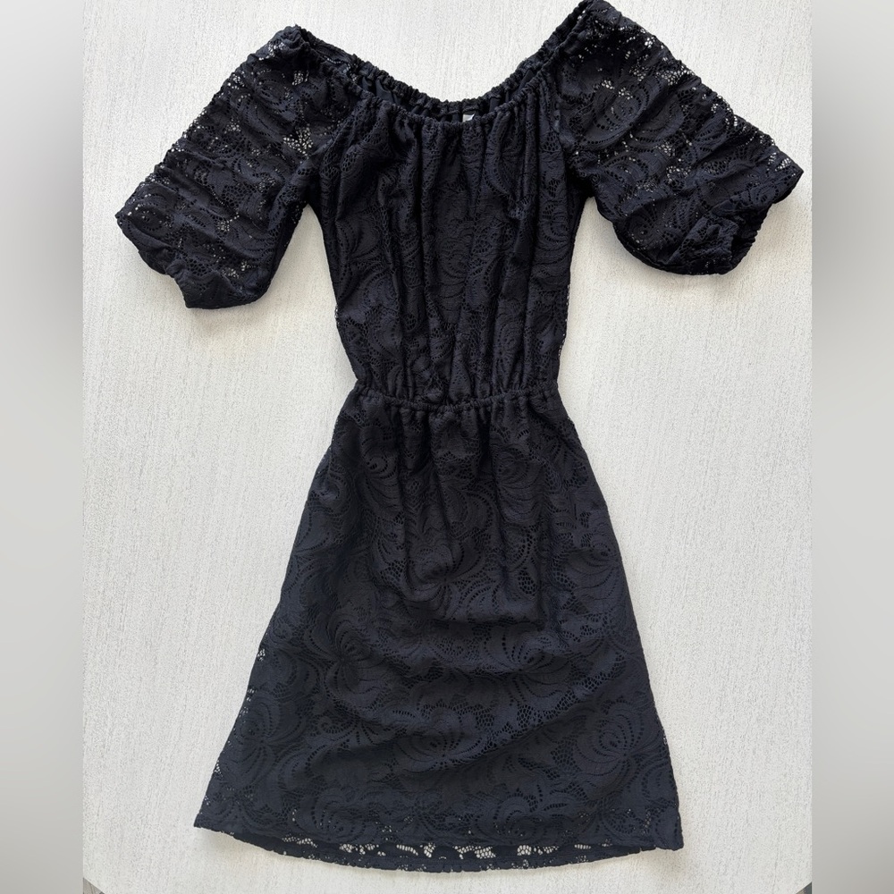 White House Black Market Black Lace Tie Waist Dress